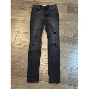 Hollister Womens Jeans W25 L28 High Rise Super Skinny Ripped‎ Distressed Black